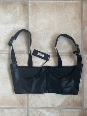NWT Poster Girl black faux leather bralette bustier corset top; size L